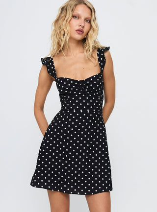 Landon Mini Dress Black  Polka Dot