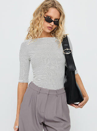 Here One Moment 34 Sleeve Bodysuit Black  White Stripe