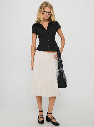 Cascades Low Rise Midi Skirt Beige  White Stripe