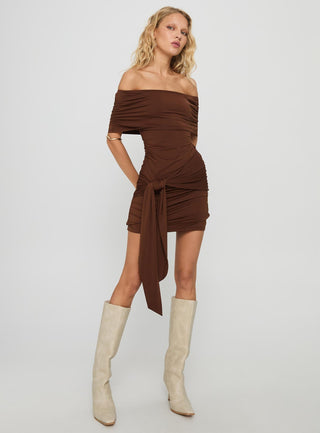 Island Girl Tie Skirt Mini Dress Brown
