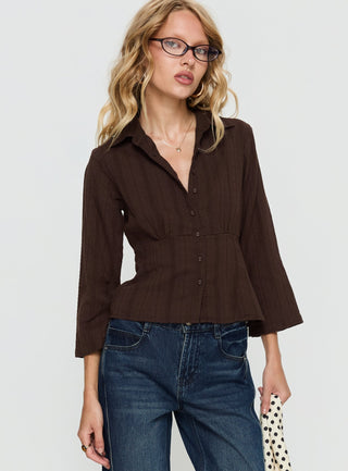Taelynn 34 Sleeve Button Up Shirt Chocolate