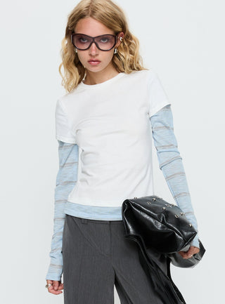 Caisey Layered Long Sleeve Top White  Blue Stripe