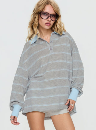 Aleka Long Sleeve Rugby Jersey Grey  Blue Stripe