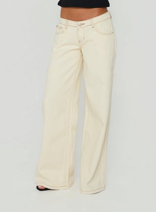 Picco Ultra Low Rise Wide Leg Jeans Cream