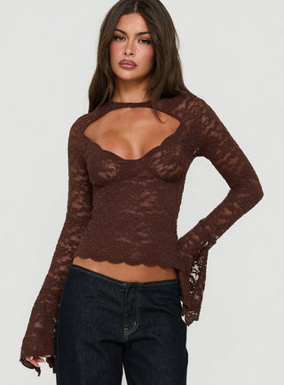 Karmel Lace Long Sleeve Top Brown