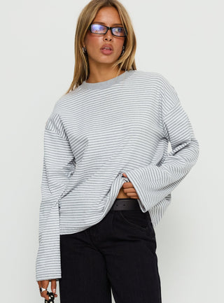 Settle Down Long Sleeve Top Grey  White Stripe