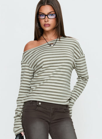Lenorah Off Shoulder Long Sleeve Top Grey Stripe
