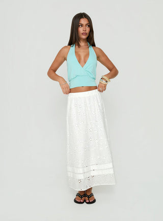 Isolie Tiered Maxi Skirt White Anglaise