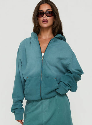 AT Zip Through Oversized Hoodie Washed Teal
