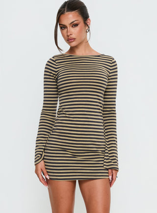 Bryanna Long Sleeve Mini Dress Yellow  Navy