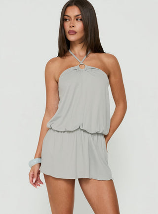 Roksy Tie Neck Drapey Romper Grey