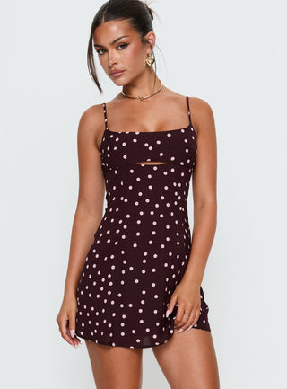 Powell Mini Dress Burgundy  Pink Polka Dot