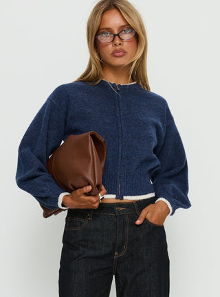 Amandi Zip Through Knit Jumper Navy  Cream