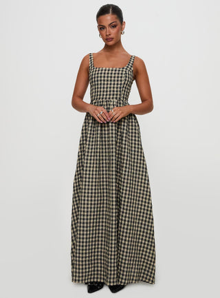 Cartmel Check Maxi Dress Black  Cream Petite