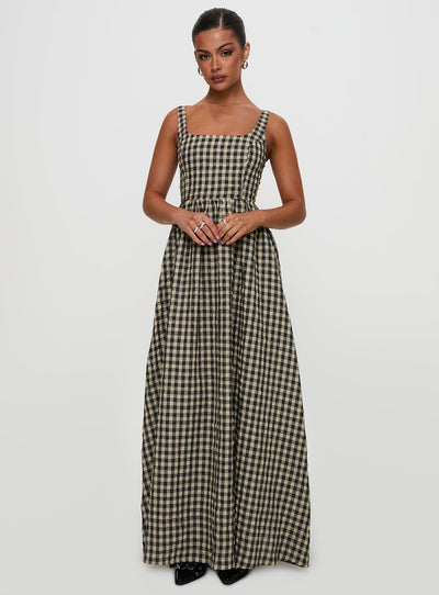 Cartmel Check Maxi Dress Black  Cream
