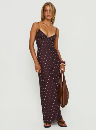 Glass Half Full Mesh Maxi Dress Plum  Pink Polka Dot