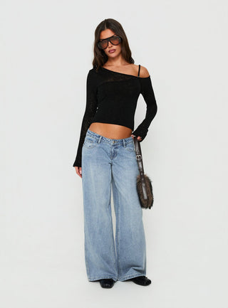 Picco Ultra Low Rise Wide Leg Jeans Light Blue Wash
