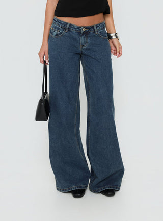 Picco Ultra Low Rise Wide Leg Jeans Dark Blue Wash Petite