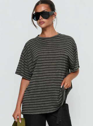 Zaydee Oversized Tee Grey  Black Stripe