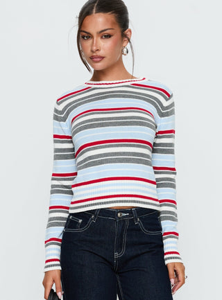 Briette Long Sleeve Top Blue  Red Stripe