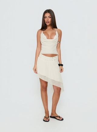 Gemmina Asymmetrical Chiffon Mini Skirt Cream