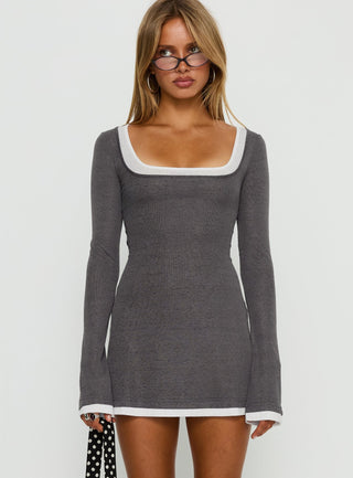 Adoree Long Sleeve Layered Mini Dress Grey  White