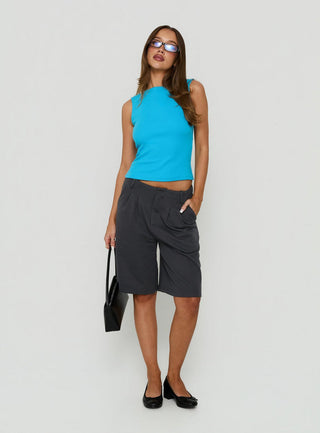 Baseline Rib Boat Neck Low Back Top Topaz