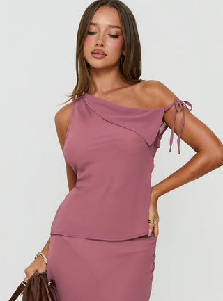 Vianna One Shoulder Foldover Detail Top Pink