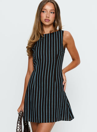 Alfalfa Shift Mini Dress Brown  Blue Stripe