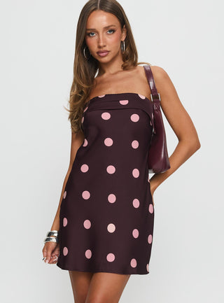 Phillipa Mini Dress Plum  Pink Polka Dot