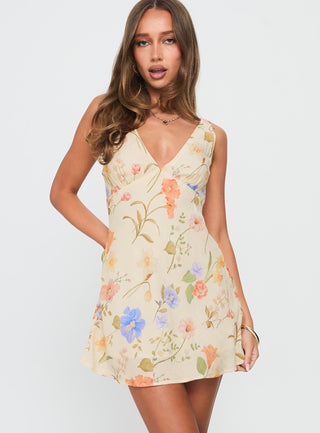 Pennie Bias Mini Dress Cream  Floral