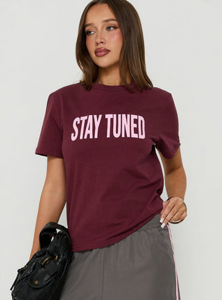 Stay Tuned Graphic Baby Tee Plum