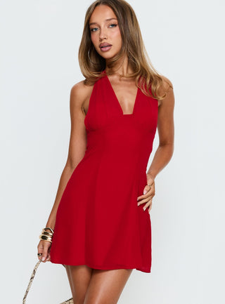 Oneida Halter Mini Dress Red