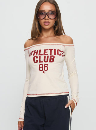 Athletics Club Long Sleeve Graphic Top Cream  Red