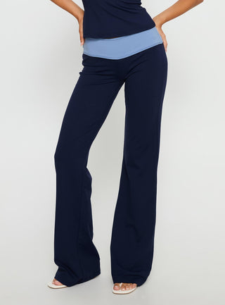 Kobee Jersey Flare Pants Navy  Light Blue
