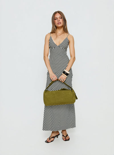 Lesondo V Neck Maxi Dress Black  White Stripe