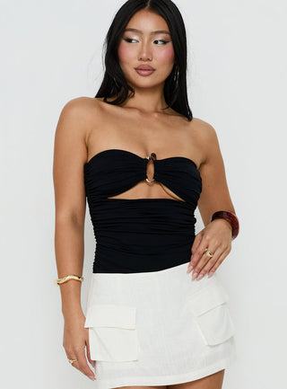 See Me Soon Strapless Hardware Detail Bodysuit Black