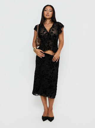Atira Midi Skirt Leaf Flower Black