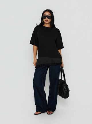 Dalarie Layered Lace Oversized Tee Black