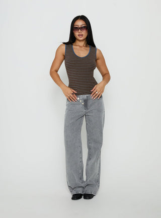 Truce V Neck Tank Top Multi Stripe