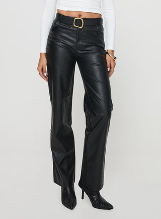 Benner Low Waist Wide Leg Faux Leather Pants Black