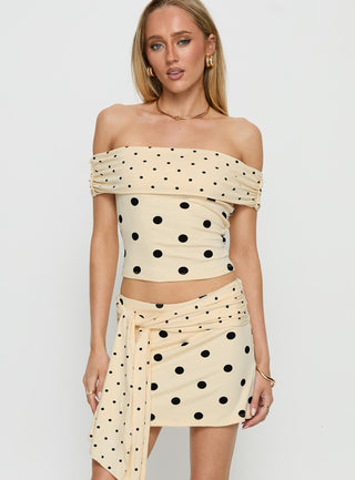 Porzia Wrap Detail Mini Skirt Cream  Polka Dot