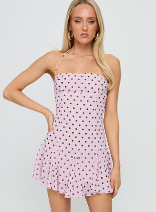 Delamere Mini Dress Pink  Black Polka Dot