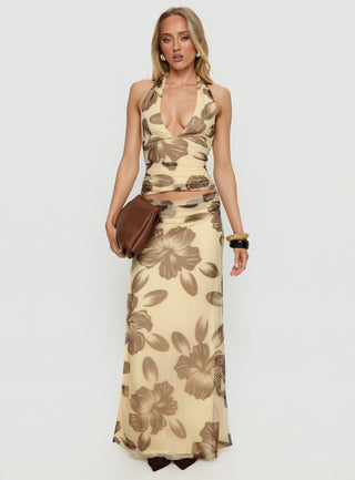 Roselin Mesh Maxi Skirt Brown Floral