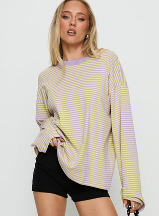 Settle Down Long Sleeve Top Lilac  Lemon Stripe