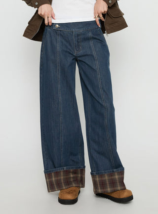 Nikoletta Foldover Jeans Dark Wash  Check
