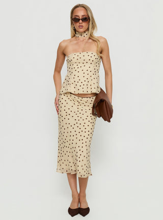 Sydni Midi Bias Cut Skirt Yellow  Chocolate Polka
