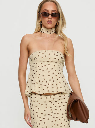 Sydni scarf detail strapless top Yellow  Chocolate Polka Dot