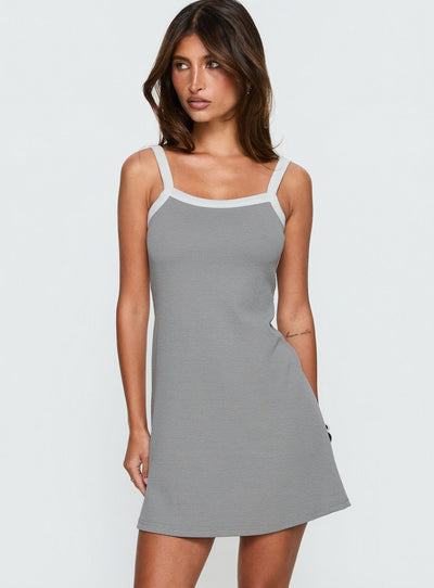 Toree Scoop Back Mini Dress Grey  White