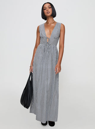 Pokey Maxi Dress Black  White Stripe